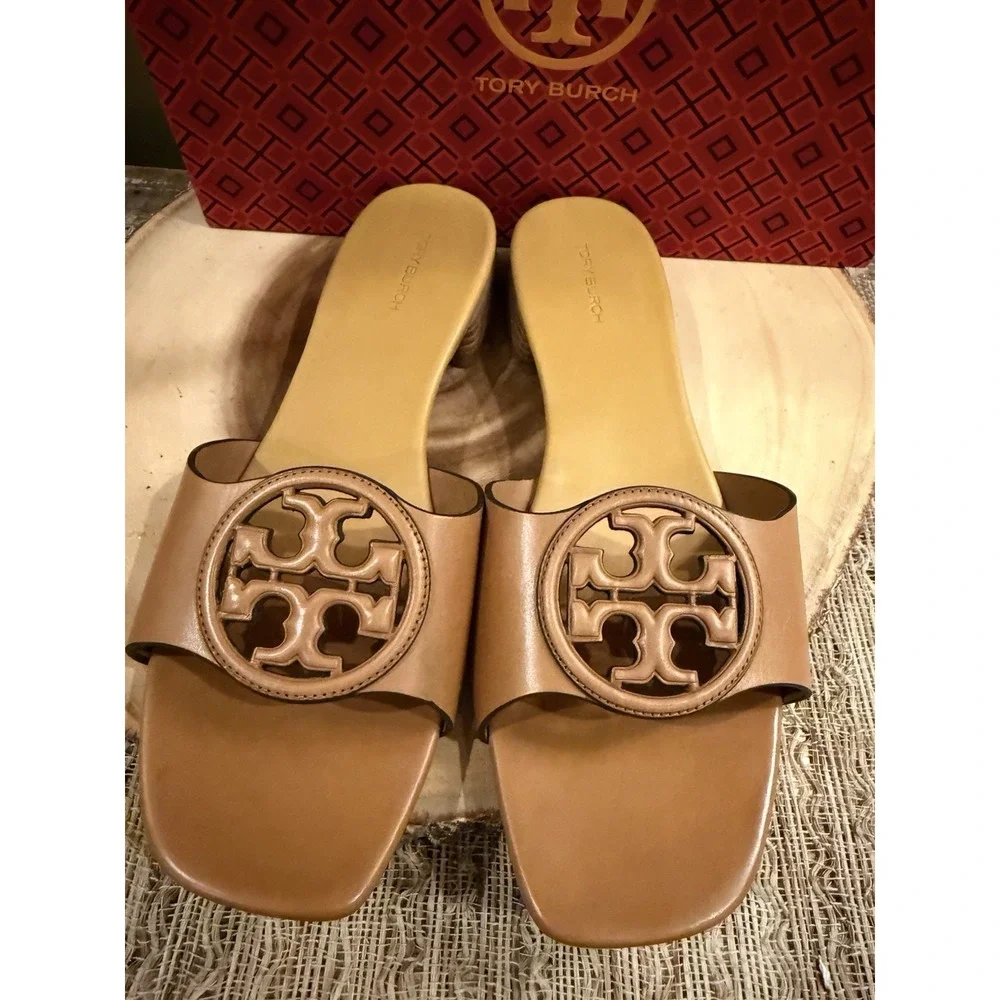 TORY BURCH Bombe Miller Slide Leather Sandal Carmel &‎ Yellow SZ 9.5 New Rt-298$